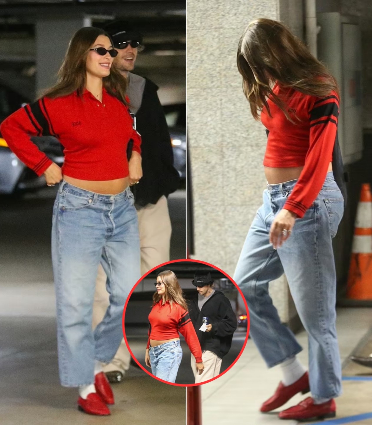 Hailey Bieber Shows Off Baby Bump in Stylish Red Sweater During Outing ...